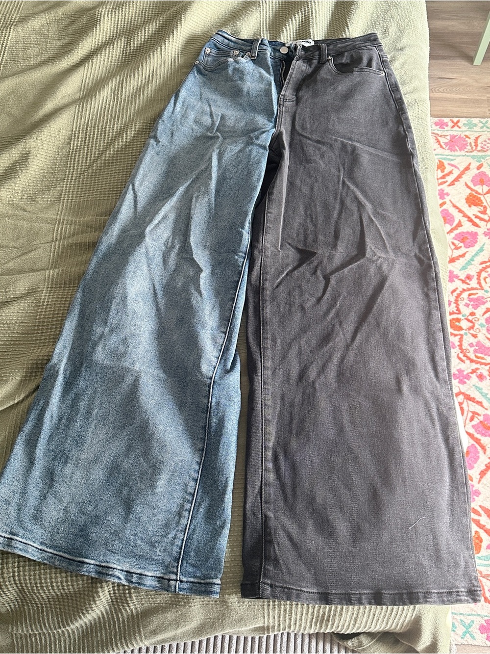 Two-Tone Wide Leg Jeans - Blue and Black